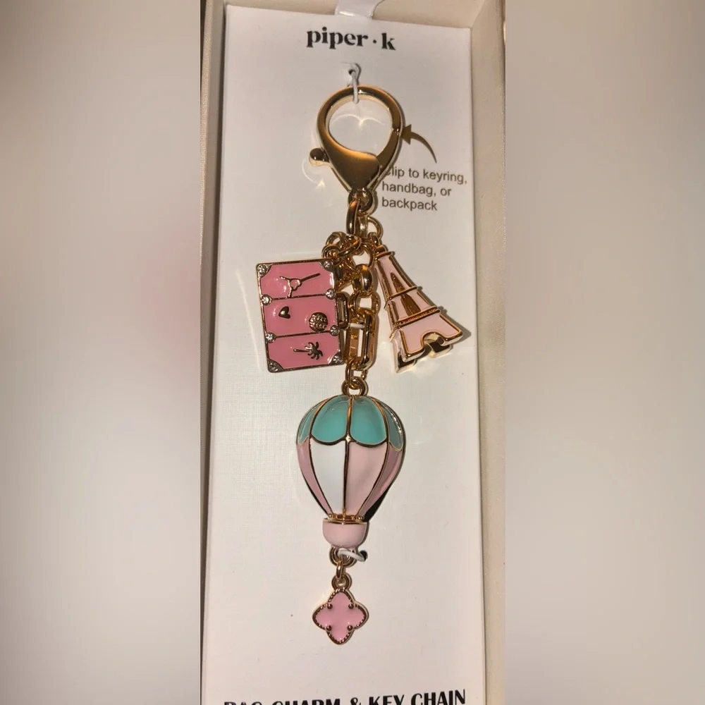 PIPER K Parisian Eiffel Tower Hot Air Balloon Travel Bag Charm Keychain NEW NWT